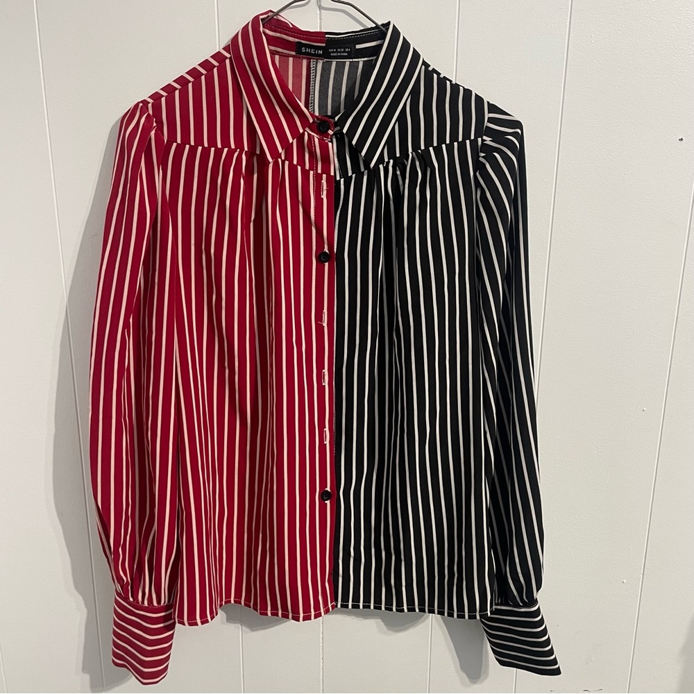 NWOT Red Black and White Striped Blouse